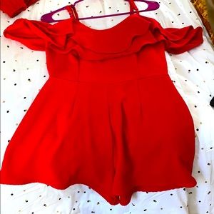 Red Iris one piece bodysuit short romper nylon